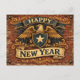 Postal Festiva Escudo de Águila de Americana Rústica Año Nuevo
