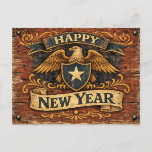 Postal Festiva Escudo de Águila de Americana Rústica Año Nuevo