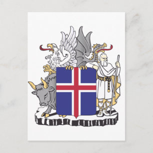 Postal Festiva Escudo de Armas de Islandia Arte de Guardianes Mit