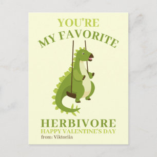 Postal Festiva Escuela infantil de dinosaurios verdes chica de Sa