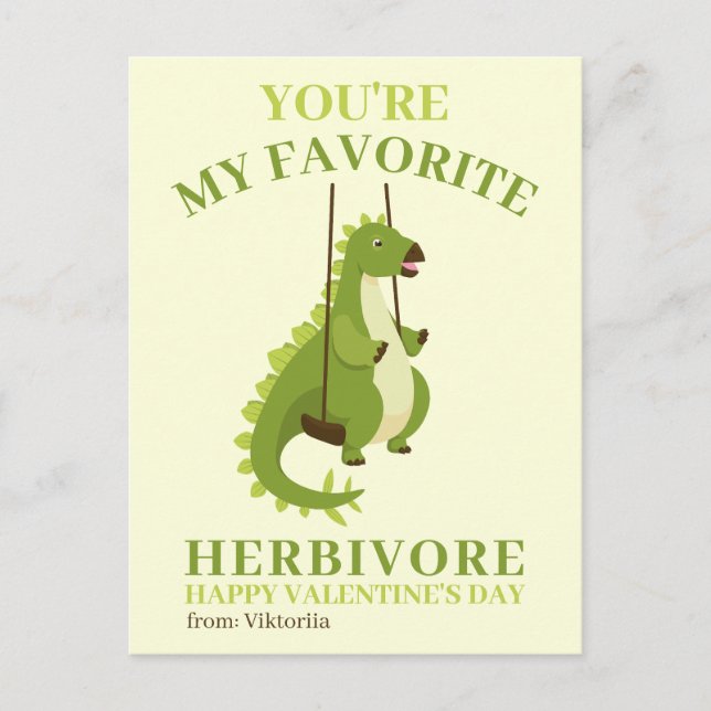 Postal Festiva Escuela infantil de dinosaurios verdes chica de Sa (Anverso)