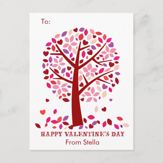 Postal Festiva Escuela infantil Salón de San Valentín Árbol de am (Anverso)