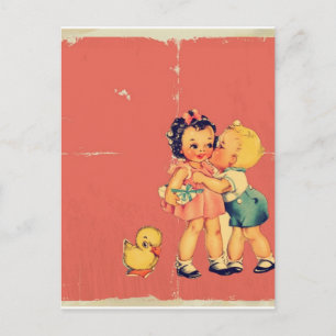 Postal Festiva Escuela Retro de San Valentín Kitsch Vintage