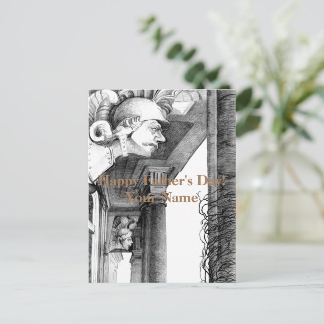 Postal Festiva Escultura del castillo Arte de lápiz (Anverso de pie)