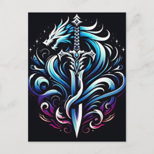 Postal Festiva Espada de dragón místico guerrero de fantasía Llam