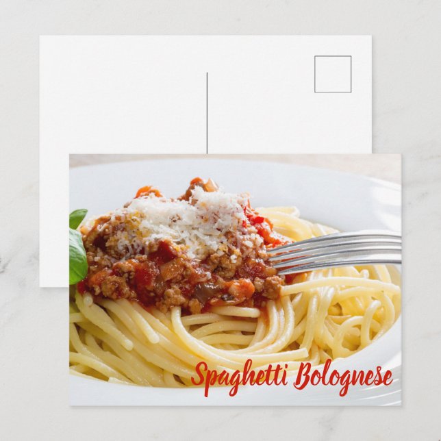 Postal Festiva Espagueti Pasta Boloñesa con Parmesano (Anverso / Reverso)