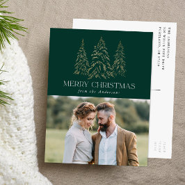 Postal Festiva Espectacular foto navideña verde pino de invierno