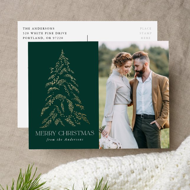 Postal Festiva Espectacular foto navideña verde pino de invierno (Subido por el creador)