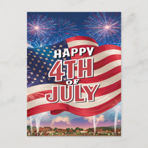 Postal Festiva Espectáculo patriótico Bandera estadounidense onde