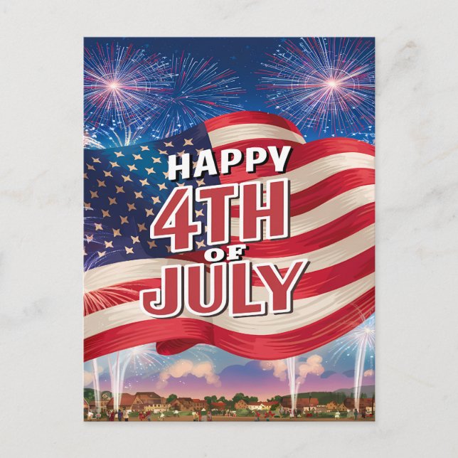Postal Festiva Espectáculo patriótico Bandera estadounidense onde (Anverso)
