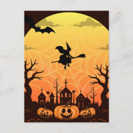 Postal Festiva Espeluznante diseño de Halloween para gatos negros