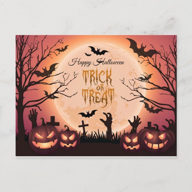 Postal Festiva Espeluznante truco de Halloween o diseño del atard (Anverso)