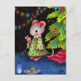 Postal Festiva Esperando a Santa Mouse - Arte de Navidades aburri