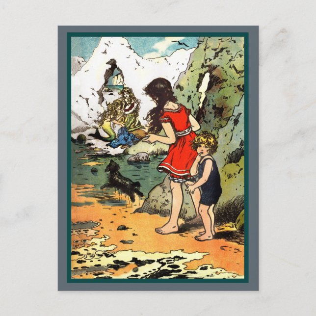 Postal Festiva Espiamos a dos sirenas en las rocas (Anverso)