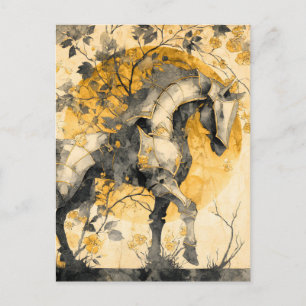 Postal Festiva Espíritu Botánico Vintage Caballo Blanco Flores Vi
