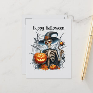 Postal Festiva Esqueleto de Cute Happy Halloween