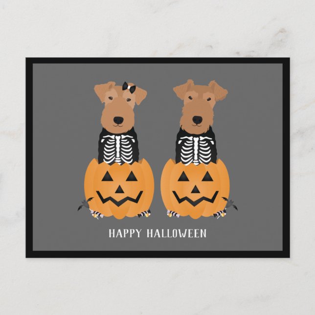 Postal Festiva Esqueleto de Halloween de Welsh Terrier (Anverso)