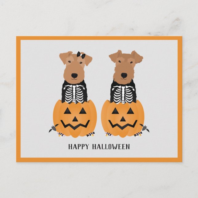 Postal Festiva Esqueleto de Halloween de Welsh Terrier (Anverso)