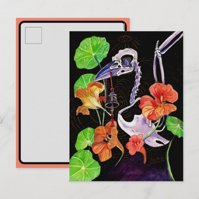 Postal Festiva Esqueleto de Memory Maps Vibes de otoño Raven (Anverso / Reverso)