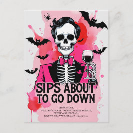 Postal Festiva Esqueleto Vino Halloween
