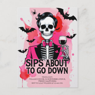 Postal Festiva Esqueleto Vino Halloween