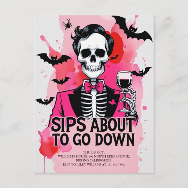 Postal Festiva Esqueleto Vino Halloween (Anverso)