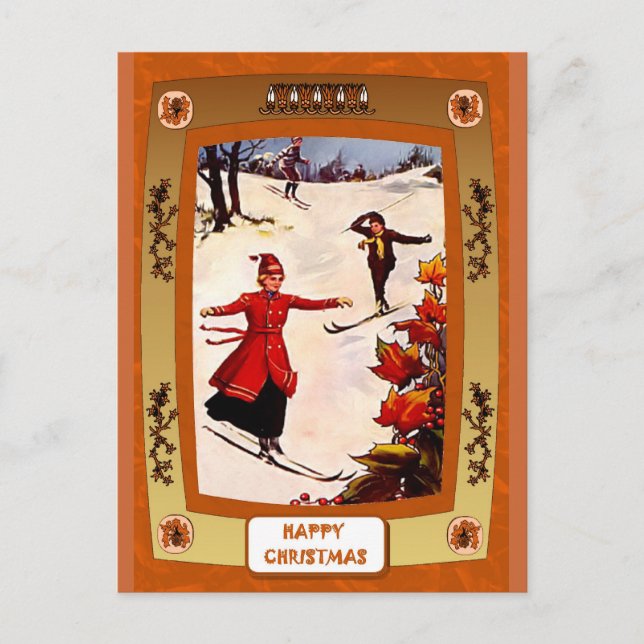 Postal Festiva Esquí cuesta abajo (Anverso)