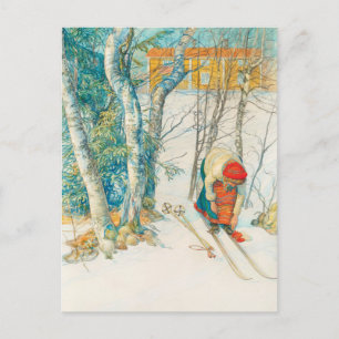 Postal Festiva Esquí de invierno por Carl Larsson