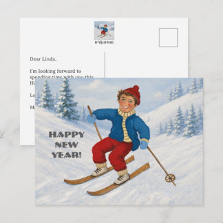 Postal Festiva Esquiador alegre personalizado