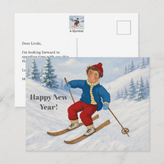 Postal Festiva Esquiador alegre personalizado