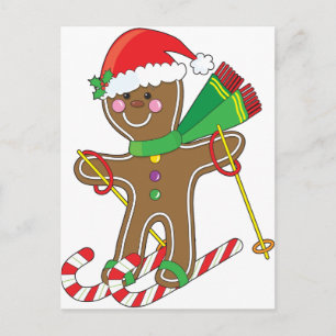 Postal Festiva Esquiador Gingerbread