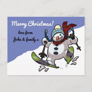Postal Festiva Esquiando Snowman Feliz Navidad! Personalizado de 