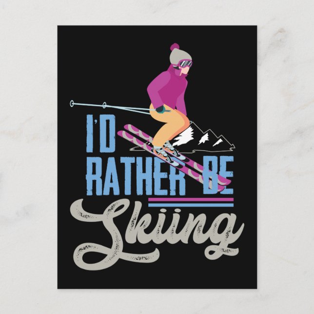 Postal Festiva Esquiar de nieve Prefiero Esquiar (Anverso)