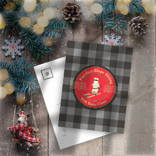Postal Festiva Esquiar en pendiente perfecta con Santa Claw