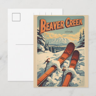Postal Festiva esquís regalo vintage Steamboat Springs Colorado