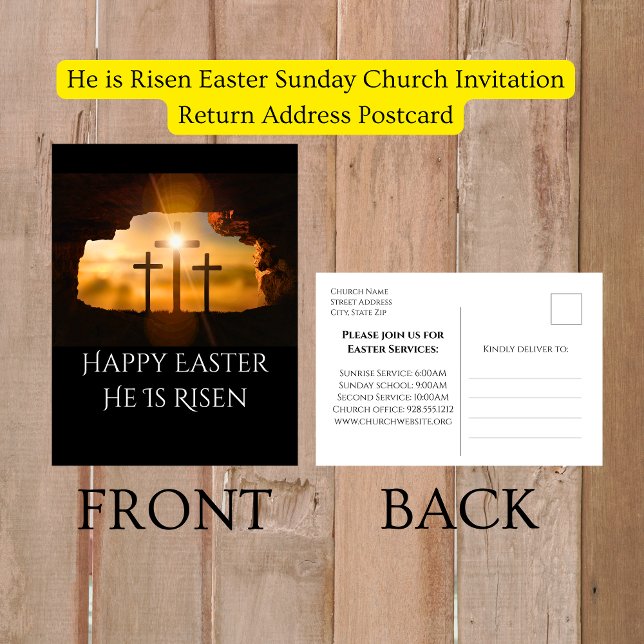 Postal Festiva Está invitando a la iglesia dominical de Pascua (He is Risen Easter Sunday Church Invitation Postcards)