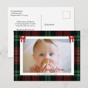 Postal Festiva Estadísticas de bebé Lazo rojo elegante cuadros Fo