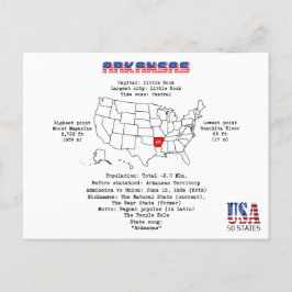 Postal Festiva Estado americano de Arkansas en un mapa y un Info