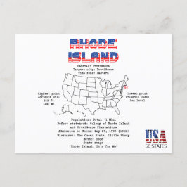 Postal Festiva Estado americano de Rhode Island en un mapa y los