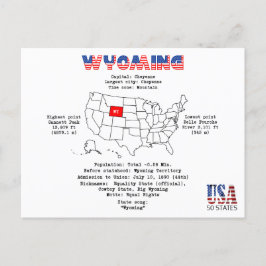 Postal Festiva Estado americano de Wyoming en un mapa y un Info