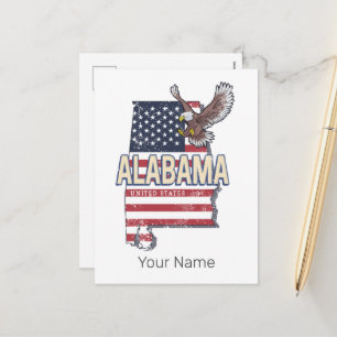 Postal Festiva Estado de Alabama Estados Unidos Mapa de Retro Vin