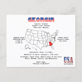 Postal Festiva Estado georgiano-estadounidense en un mapa e infor