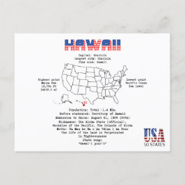 Postal Festiva Estado hawaiano-americano en un mapa e información