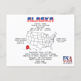 Postal Festiva Estado norteamericano de Alaska en un mapa e infor