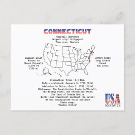 Postal Festiva Estado norteamericano de Connecticut en un mapa y 