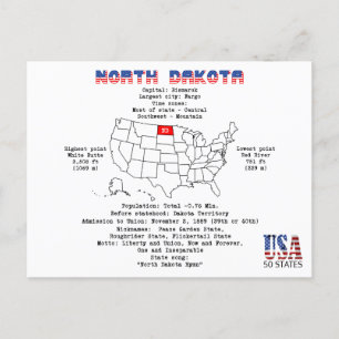 Postal Festiva Estado norteamericano de Dakota del Norte en un ma