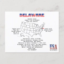 Postal Festiva Estado norteamericano de Delaware en un mapa e inf