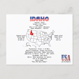Postal Festiva Estado norteamericano de Idaho en un mapa e inform