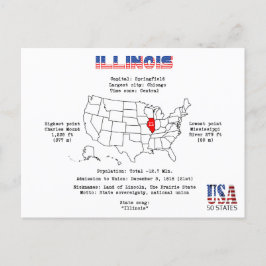 Postal Festiva Estado norteamericano de Illinois en un mapa e inf