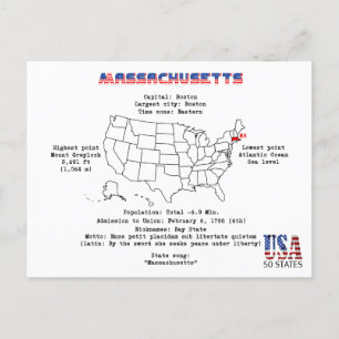 Postal Festiva Estado norteamericano de Massachusetts en un mapa 